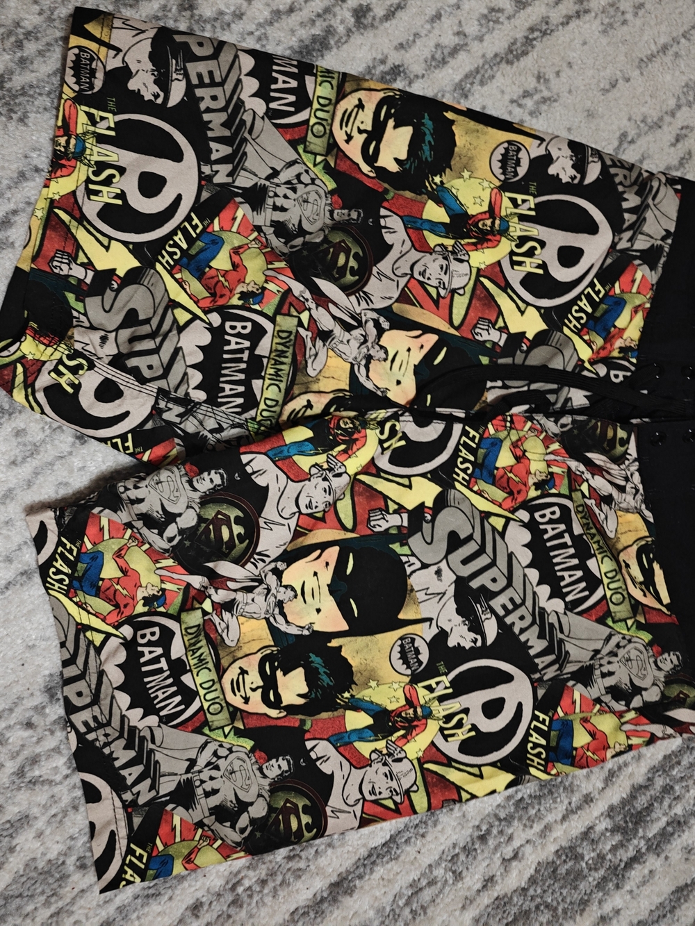 Comic Superhero Print Shorts with Bright Multicolor Design